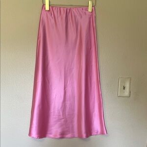 Renee C. Bubblegum Pink Satin Midi Skirt